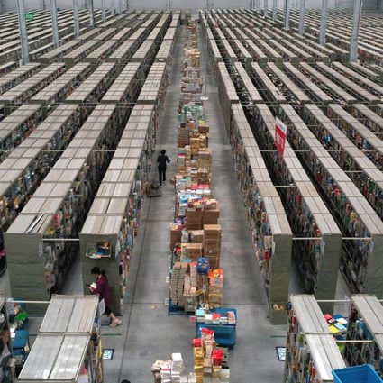 A Chinese e-commerce company’s warehouse on Singles’ Day, on November 11, an occasion similar to Black Friday and Christmas shopping in the way it is targeted for producing huge amounts of waste. Photo: Getty Images