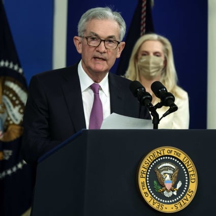 Federal Reserve Board chair Jerome Powell speaks at the South Court Auditorium of the Eisenhower Executive Office Building in Washington after US President Joe Biden nominated him to retain his post on November 22. Photo: AFP