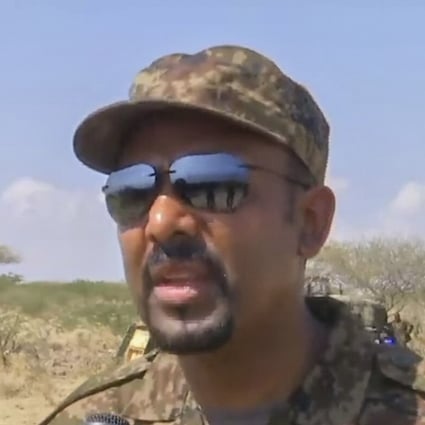 A still from a subtitled video shows Ethiopian Prime Minister Abiy Ahmed in military uniform speaking from an unidentified location in Ethiopia. Photo: Prime Minister of Ethiopia via AP