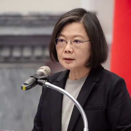 Tsai Ing-wen addresses the delegation of Baltic lawmakers at the presidential office in Taipei on Monday. Photo: EPA/EFE