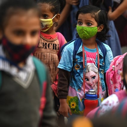 Children pictured in India’s capital New Delhi earlier this months as schools reopened following pandemic-induced closures. Photo: AFP