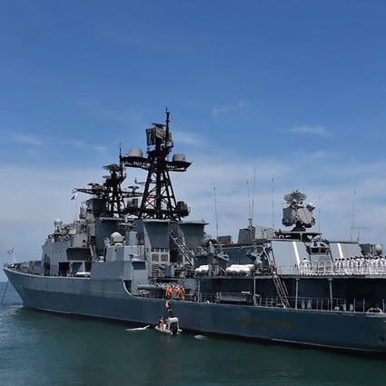 The Russian destroyer Admiral Panteleyev is seen off the waters of Belawan during a joint exercise between the Indonesian Navy, the Russian Navy and Asean members on December 1. Photo: AFP