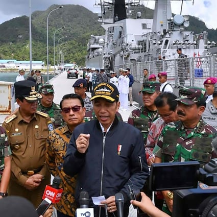 Indonesian President Joko Widodo speaks to journalists during a visit to the Natuna Islands. File photo: AFP

