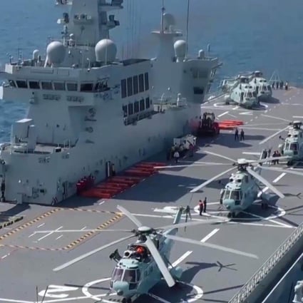 The new Type 075 landing helicopter dock was photographed in the Eastern Theatre Command’s home base. Photo: Weibo