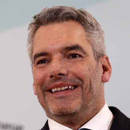 The new designated Austrian Chancellor, interior minister Karl Nehammer, gives a press statement at a press conference after a meeting of the Austrian People’s Party in Vienna on December 3. Photo: AP