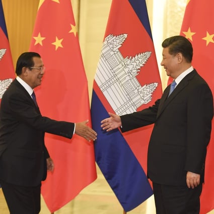 Cambodia’s Prime Minister Hun Sen shakes hands with Chinese President Xi Jinping at Beijing’s Great Hall of the People in 2019. Photo: Pool via AP