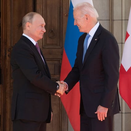 US President Joe Biden, right, and Russian President Vladimir Putin at a US-Russia summit in Geneva on June 16. Photo: AFP via Getty Images / TNS