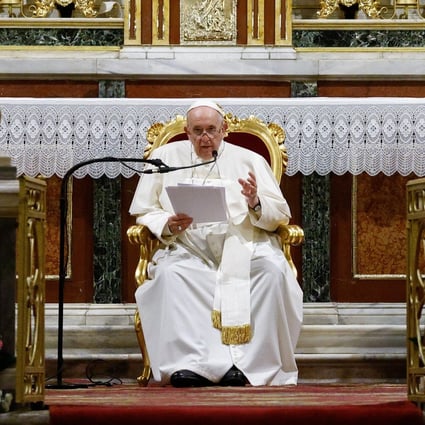 Pope Francis at the Cathedral of Saint Dionysius in Athens, Greece on Saturday. Photo: Reuters