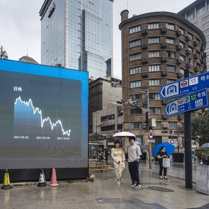 A screen showing global stock market and economic data in Shanghai on 7 October 2021. Photo: EPA-EFE