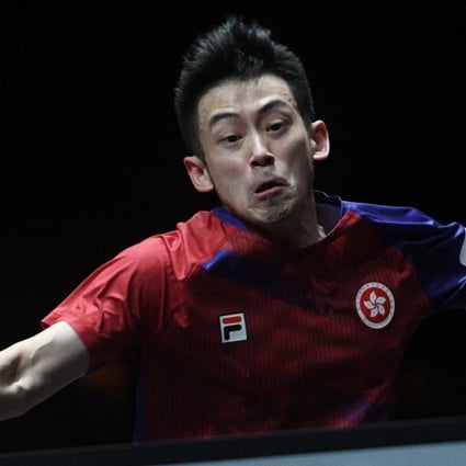Hong Kong table tennis player Wong Chun-ting rallies in the World Table Tennis Cup Finals men’s singles first round game against Simon Gauzy in Singapore. Photo: Xinhua   