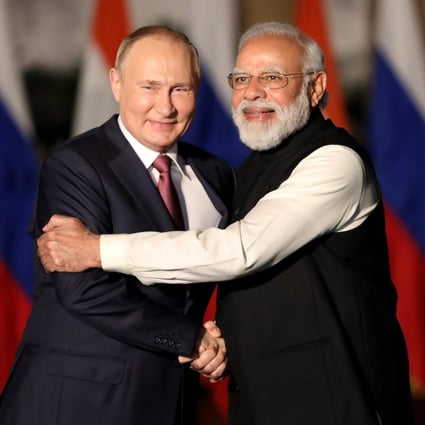 Indian Prime Minister Narendra Modi and Russian President Vladimir Putin pose for a photograph in New Delhi on Monday. Photo: EPA