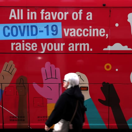 A mobile Covid-19 vaccine clinic gets the message across in Manhattan, New York. Photo: Reuters 
