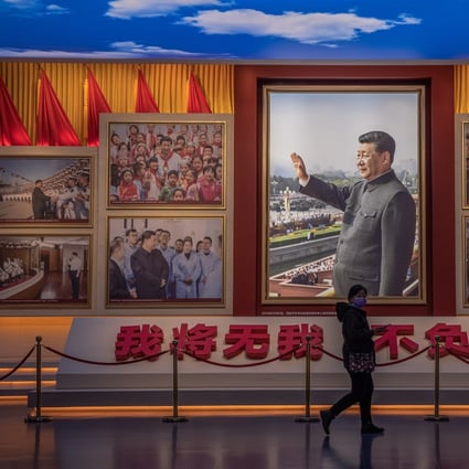 Portraits of Chinese President Xi Jinping, who has emulated former leader Mao Zedong by passing a historical resolution. Photo: EPA-EFE