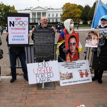 Demonstrators in front of the White House protest against Chinese treatment of Uygurs and other ethnic minorities in Xinjiang. Photo: AFP