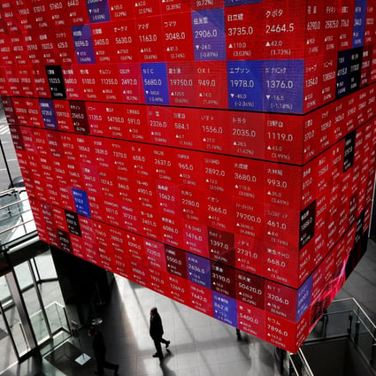 An electronic stock quotation board at a conference hall in Tokyo, Japan. Photo: Reuters