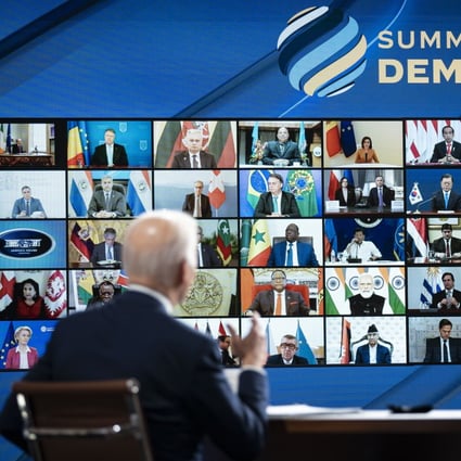 Attendees listen virtually as US President Joe Biden makes opening remarks during the Summit for Democracy in Washington on Thursday, Dec. 9, 2021.  Photo: Bloomberg