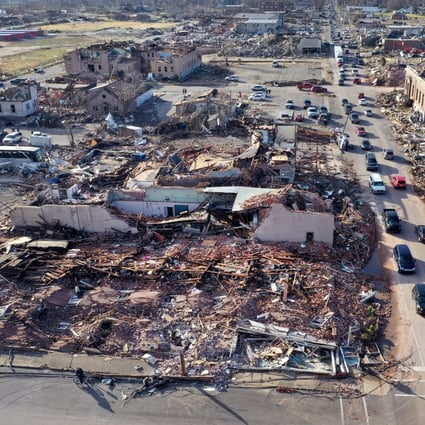 This aerial view shows homes and businesses destroyed after a tornado ripped through the town of Mayfield in Kentucky. Photo: TNS
