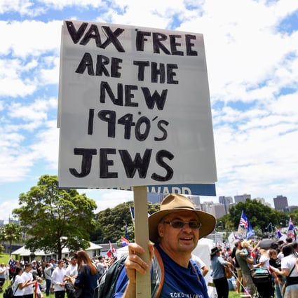People protest against vaccine mandates in Sydney, Australia on Sunday. Photo: EPA 