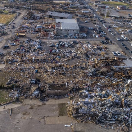 Destroyed buildings in downtown Mayfield, Kentucky, where dozens were feared dead after a tornado stuck. Photo: AP