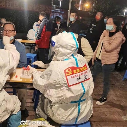 Traffic control measures are in place in Dalang in Dongguan city after two people tested positive to coronavirus. The asymptomatic pair, aged in their 30s, had visited restaurants, hotels, beauty parlours and karaoke bars. Photo: Weibo