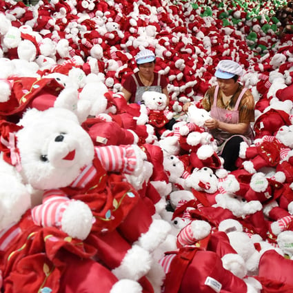 Workers make stuffed toys for export inside a factory in China’s Shandong province in June 2018. Toys continue to be one of the top US imports from China. Photo: Reuters