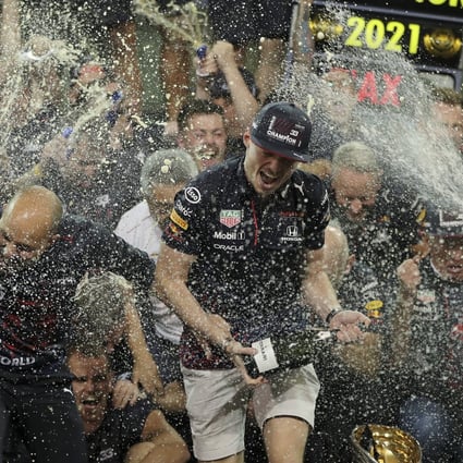 Red Bull driver Max Verstappen celebrates after winning the Formula One Abu Dhabi Grand Prix. Photo: AP