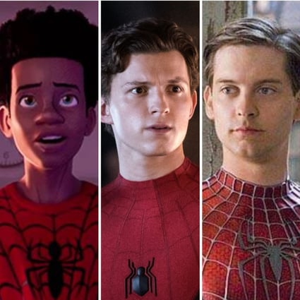 Spider-Man as played by Andrew Garfield, Shameik Moore, Tom Holland, Tobey Maguire and Jake Johnson. Photos: Columbia Pictures