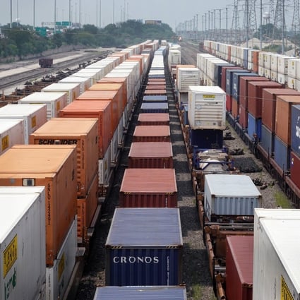 Shipping containers sit in a rail yard in Chicago, Illinois, on July 28. The coronavirus pandemic has resulted in major supply chain backlogs around the world. Photo: AFP
