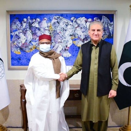Secretary General of the Organisation of Islamic Cooperation (OIC), Mr Hissein Brahim Taha (L), with Pakistan’s Minster for Foreign Affairs, Shah Mahmood Qureshi, in Islamabad on December 17. An OIC meeting is due to start on Sunday. Photo: OIC