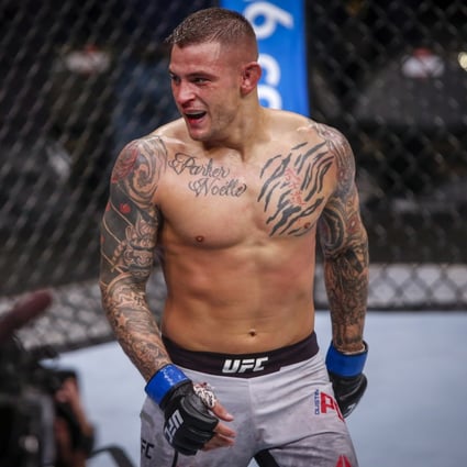 Dustin Poirier reacts after defeating Eddie Alvarez during a lightweight mixed martial arts bout at UFC Fight Night in Calgary, Alberta, Saturday, July 28, 2018. Photo: Jeff McIntosh/The Canadian Press via AP