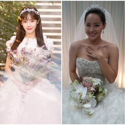 How K-pop stars dressed for their big day: Crayon Pop’s Soyul dazzled in an A-line wedding dress, S.E.S’ Eugene went all out in A-lister-approved Monique Lhuillier, while Wonder Girls’ Hyerim daringly customised her wedding shoes with bright pretty flowers. Photos: @sssssssoyul’ @wg_lim/Instagram; @Bada0228/Twitter