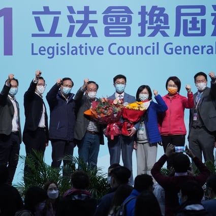Winners of the Legco race thank supporters on stage. Photo: Sam Tsang