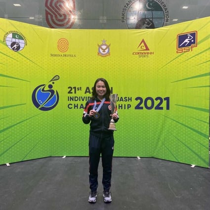Tong Tsz-wing with her trophy after winning the Asian Championships women’s singles title. Photo: Handout