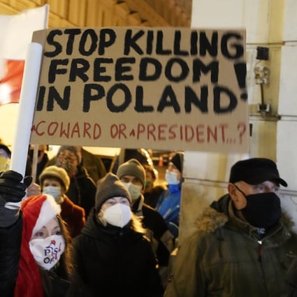 People demonstrate in Warsaw after the Polish parliament approved a bill that is widely viewed as an attack on media freedom. Photo: AP
