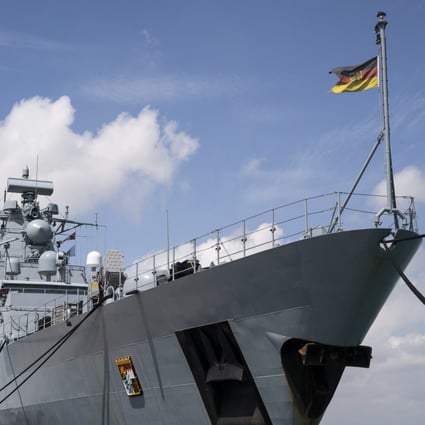 The German navy’s Bayern frigate is seen at Changi Naval Base in Singapore on December 21, as part of Germany’s strategic Indo-Pacific presence. Photo: Bloomberg