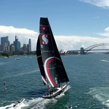 Hong Kong-owned Sun Hung Kai Scallywag takes line honours in the SOLAS Big Boat Challenge race in Australia. Photo: CYCATV