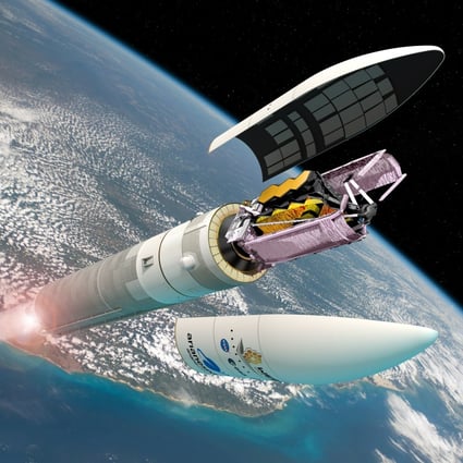 An artist’s impression of the James Webb Space Telescope, folded in the Ariane 5 rocket during launch. Photo: EPA