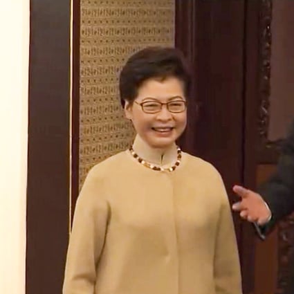 Hong Kong Chief Executive Carrie Lam briefed Premier Li Keqiang in Beijing this morning on the city’s economic and political situation. Photo: TVB News