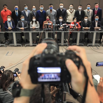 Geographical constituency lawmakers gathered at the Legislative Council to meet the media. Photo: Felix Wong