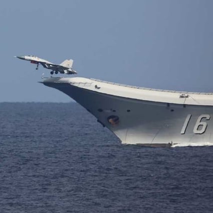 The Liaoning aircraft carrier was photographed conducting drills east of Okinawa. Photo: Handout