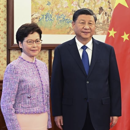 President Xi Jinping poses for a photo with Hong Kong Chief Executive Carrie Lam on Wednesday. Photo: Xinhua