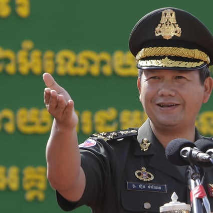 Lieutenant General Hun Manet, son of Cambodian Prime Minister Hun Sen, delivers a speech in 2020. Photo: AP