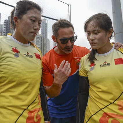 Ben Gollings gives out instructions during his time as China’s women’s sevens coach in 2016. Photo: Handout