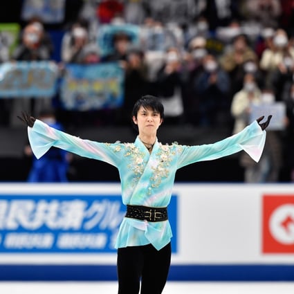 Yuzuru Hanyu reacts after winning the men’s free skating competition in Saitama. Photo: Xinhua