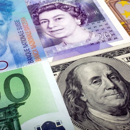 US dollar, Swiss franc, British pound and Euro bank notes. Photo: Reuters