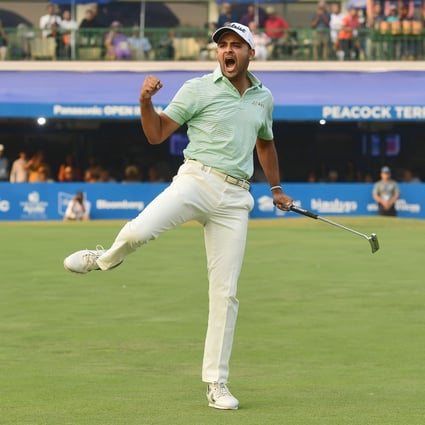 India’s Khalin Joshi celebrates his breakthrough win in the Panasonic Open at Delhi Golf Club in 2018. Photo: Asian Tour