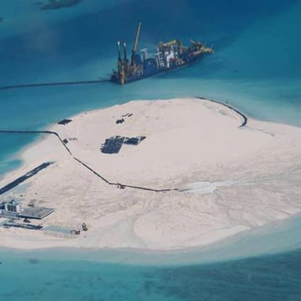 This undated handout photo released in 2014 by the Philippine Department of Foreign Affairs shows alleged reclamation by China on the Johnson South Reef in the South China Sea. China may decide to open up one or two islands in the Spratlys, for instance Johnson South Reef, to facilitate China-Asean cooperation and turn these features into a hub for maritime cooperation. Photo: Handout via AFP 