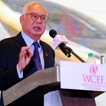 Former Malaysian prime minister Najib Razak addresses the World Chinese Economic Forum on Monday in Petaling Jaya, Selangor. Photo: Bloomberg