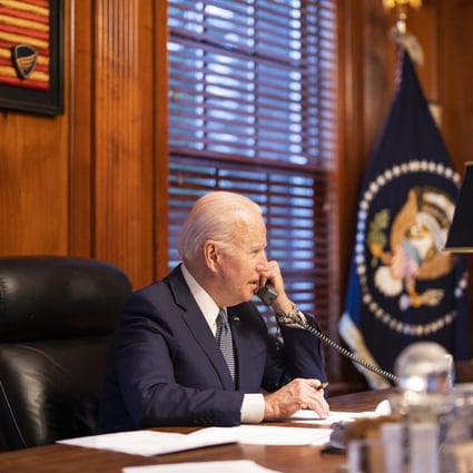 US President Joe Biden during his call with Russian President Vladimir Putin on Thursday, which was conducted at Biden’s home in Wilmington, Delaware. Photo: White House 