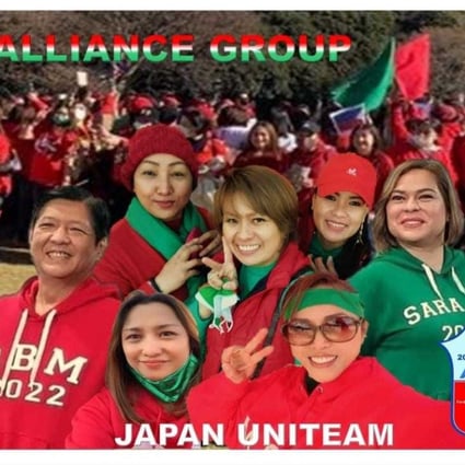 Cherry Querubin (top left) with Marcos Jnr’s supporters in Japan. Photo: Yuri Kikuchi